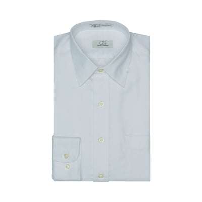 008 TF SC - White Herringbone Tailored Fit Spread Collar Cooper and Stewart