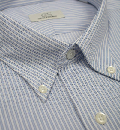 012 BD - Blue New Stripe Button Down Collar (95/5) Cooper and Stewart