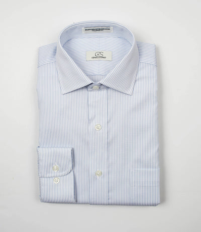 013 TF SC - Blue Textured Stripe Tailored Fit Spread Collar (95/5) Cooper and Stewart