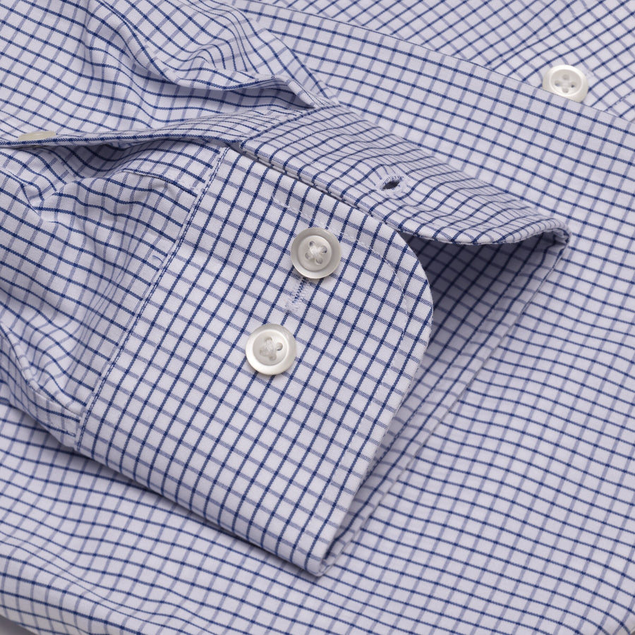 015 TF BD - Blue Classic Check Tailored Fit Button Down Collar Cooper and Stewart 