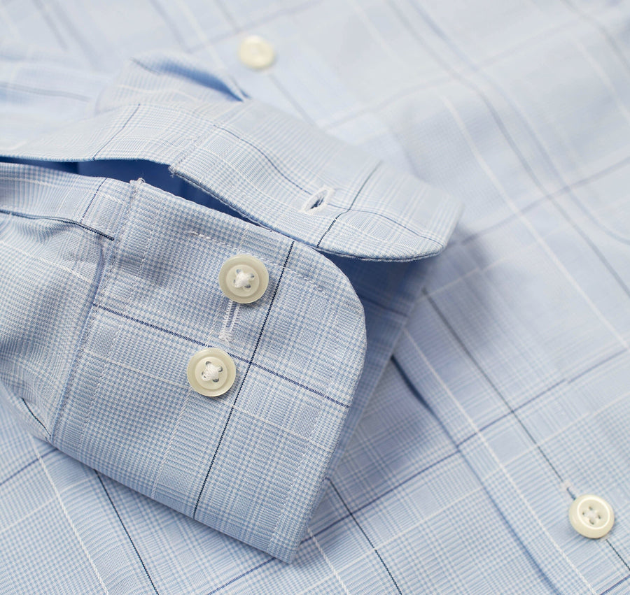 021 TF BD - Blue Ground Square Box Check Tailored Fit Button Down Collar Cooper and Stewart 