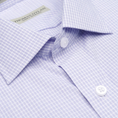 028 TF SC - Violet College Check Tailored Fit Spread Collar Thomas Dylan