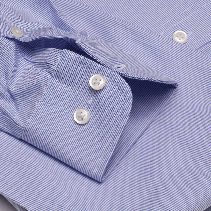 049 BD - Blue Fine Line Stripe Button Down Collar Cooper and Stewart 