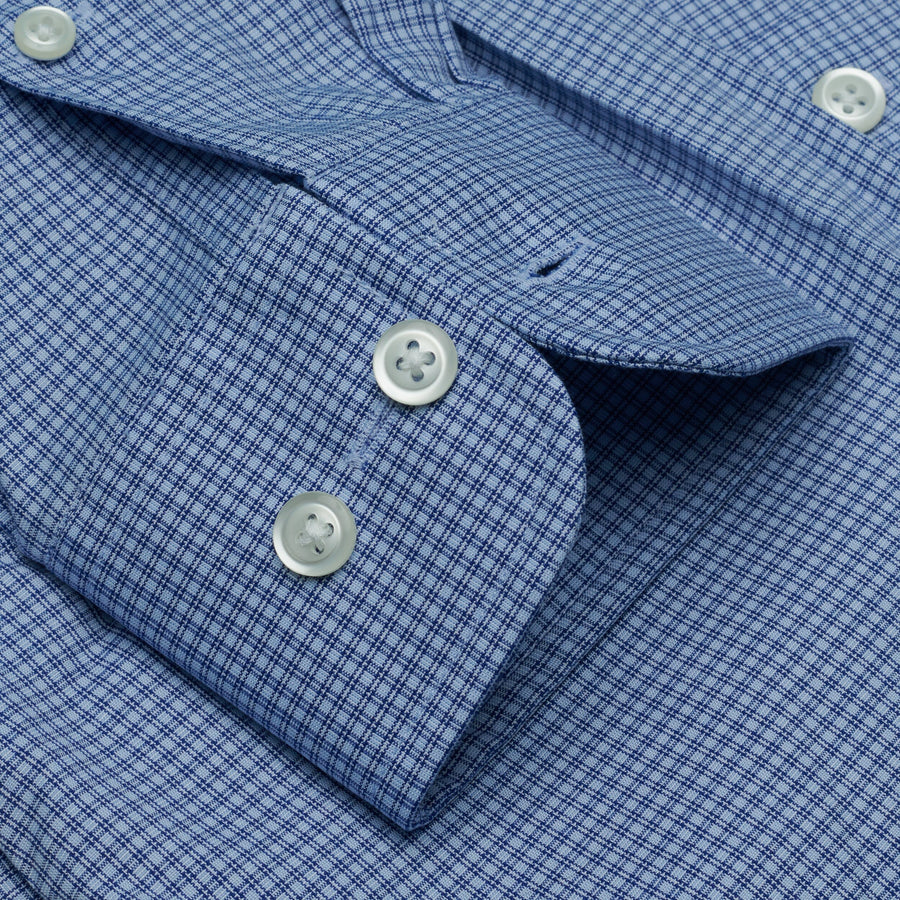 064 TF BD - Blue Double Line Check Tailored Fit Button Down Collar Cooper and Stewart 