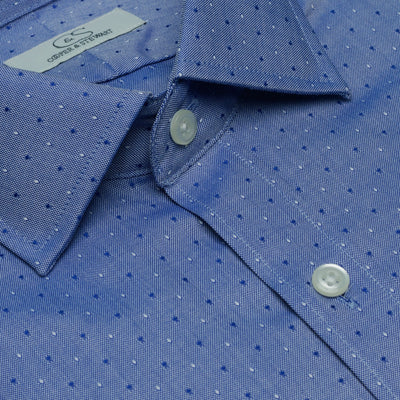 068 SF SC - Blue Dobby Clip Dot Slim Fit Spread Collar Cooper and Stewart