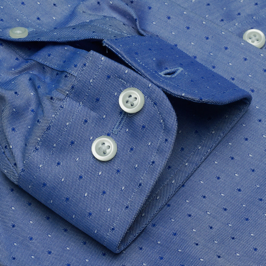 068 SF SC - Blue Dobby Clip Dot Slim Fit Spread Collar Cooper and Stewart 