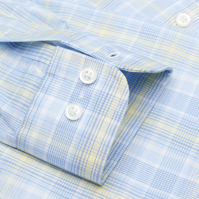 128 TF BD - Blue Exploded Plaid w/Yellow Tailored Fit Button Down Collar (95/5) Dress Shirt Cooper and Stewart