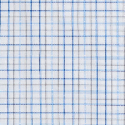 127 SC - White Ground Blue/Tan Plaid Spread Collar Dress Shirt Cooper and Stewart