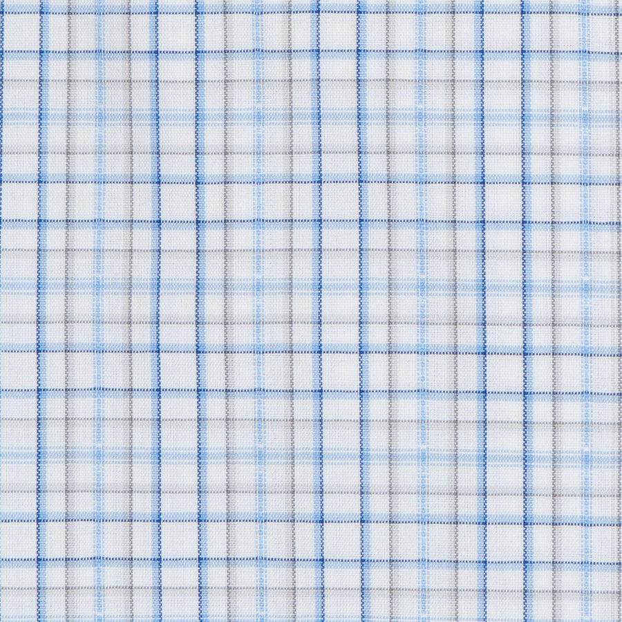 127 SC - White Ground Blue/Tan Plaid Spread Collar Dress Shirt Cooper and Stewart 