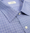 073 TF SC - Blue Satin Check Tailored Fit Spread Collar Cooper and Stewart