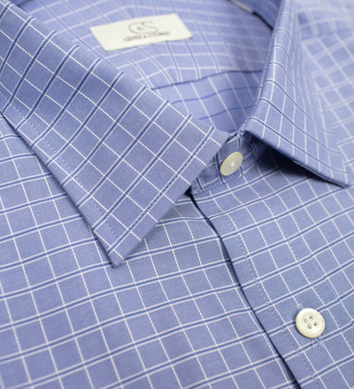 073 SC - Blue Satin Check Spread Collar Cooper and Stewart