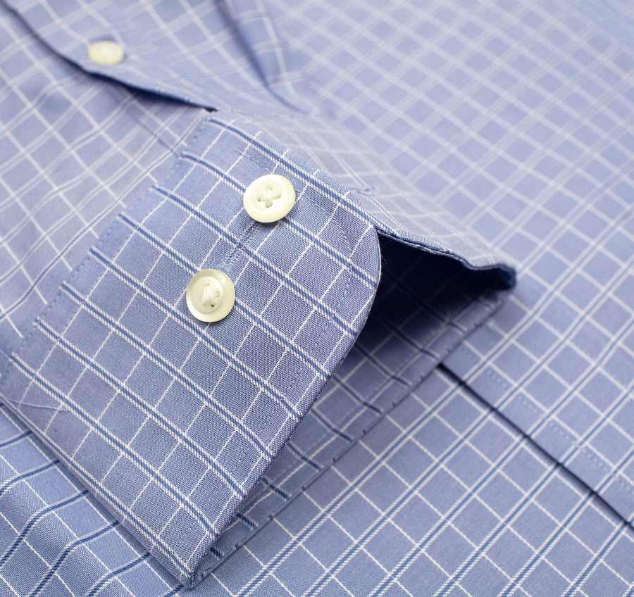 073 TF SC - Blue Satin Check Tailored Fit Spread Collar Cooper and Stewart 