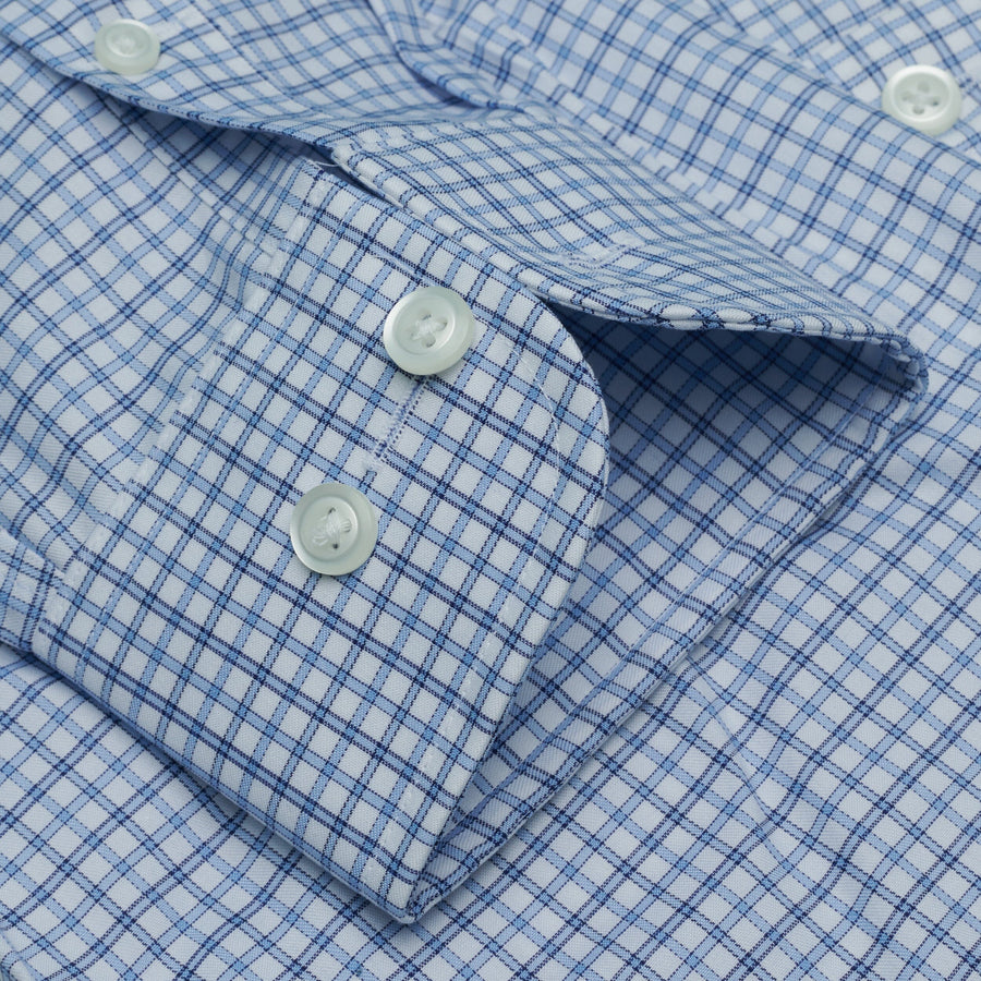 082 BD - White Ground Blue Plaid Button Down Collar Cooper and Stewart 