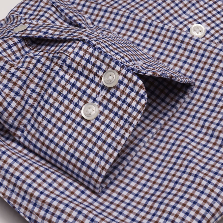 083 BD - Blue & Tan Chek Button Down Collar Cooper and Stewart 