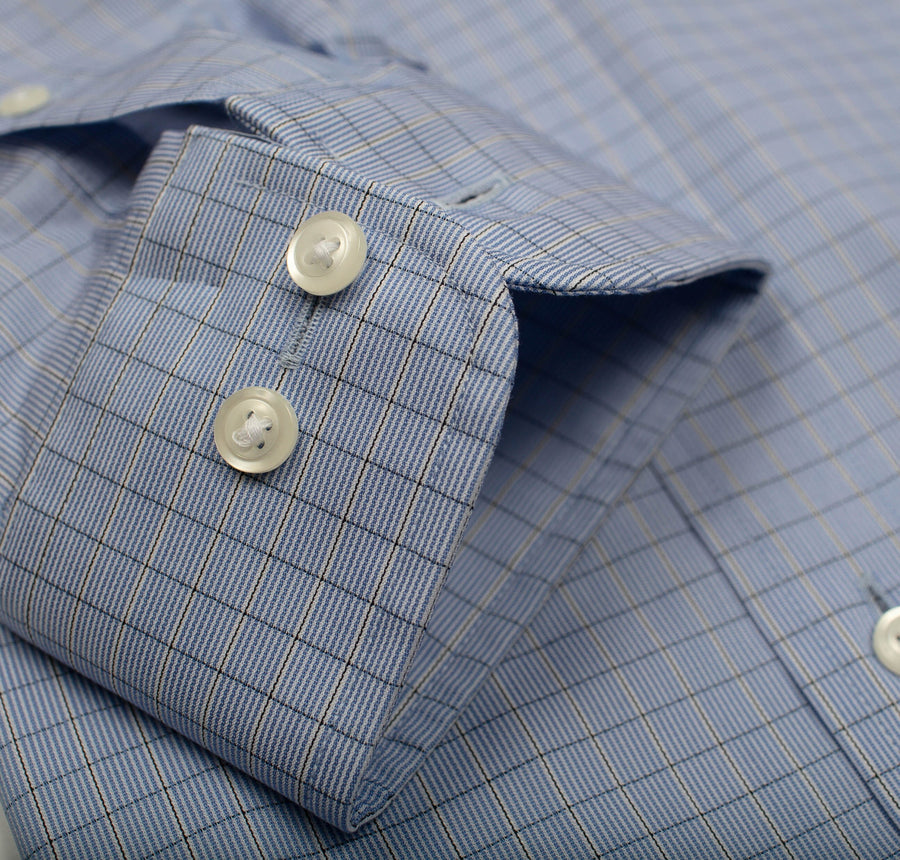 094 BD - Blue Small Check Button Down Collar (95/5) Cooper and Stewart 