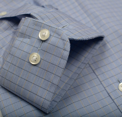 094 TF BD - Blue Small Check Tailored Fit Button Down Collar (95/5) Cooper and Stewart