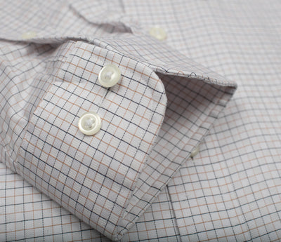 095 BD - Tan & Black Check on Dobby Button Down Collar (95/5) Cooper and Stewart