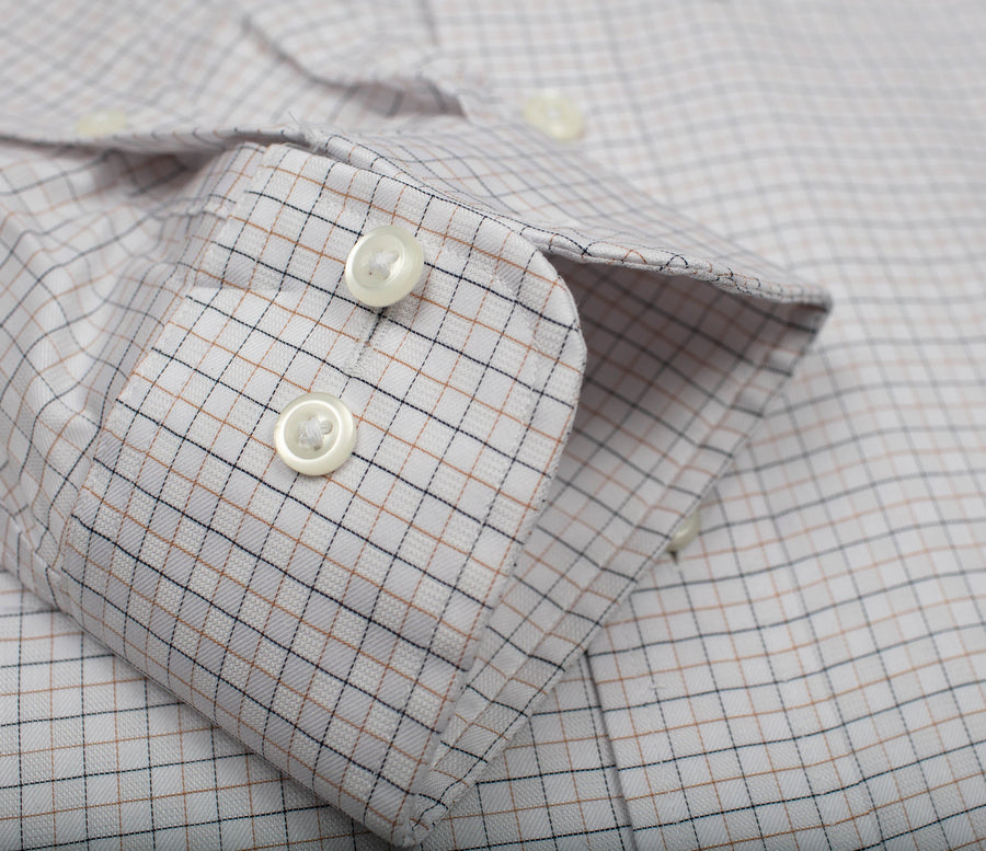 095 BD - Tan & Black Check on Dobby Button Down Collar (95/5) Cooper and Stewart 