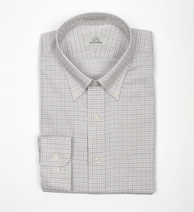 095 TF BD - Tan & Black Check on Dobby Tailored Fit Button Down Collar (95/5) Cooper and Stewart