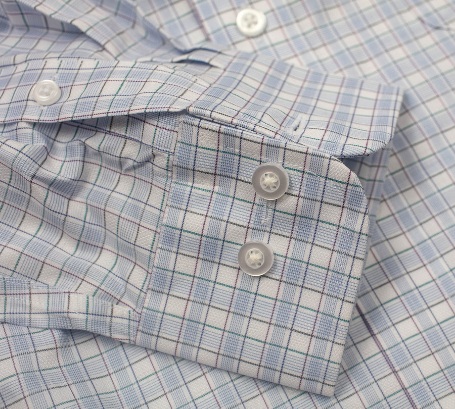 105 SC - White Ground Multi-Check Spread Collar Thomas Dylan 