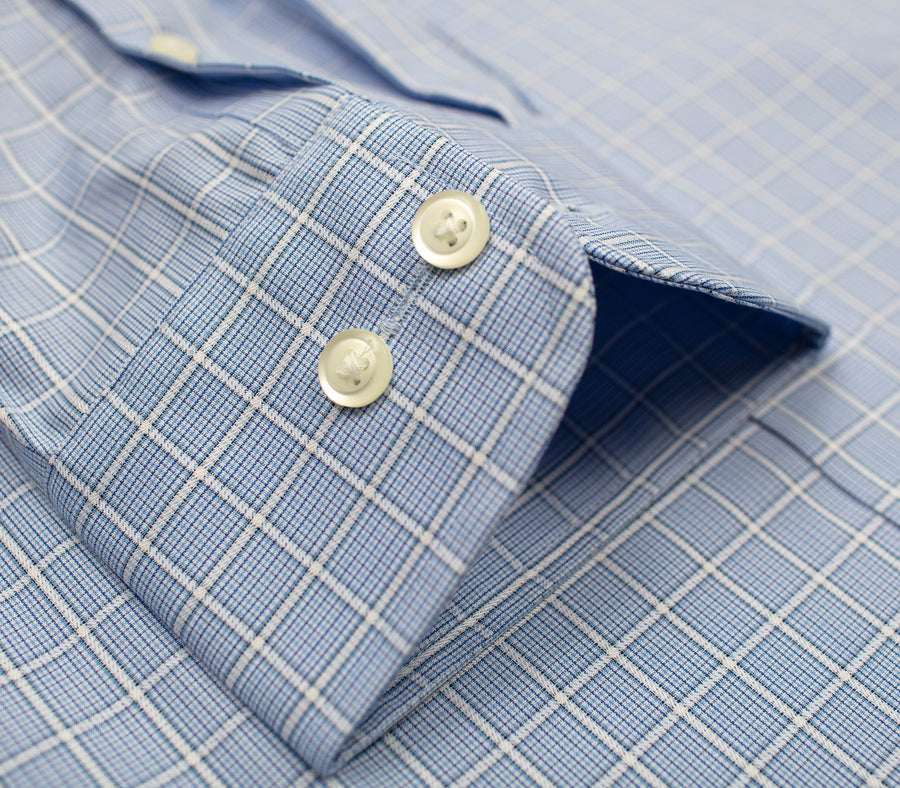 113 BD - Blue Overlay Check Button Down Collar Cooper and Stewart 