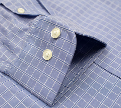 114 TF BD - Blue Satin Check Tailored Fit Button Down Collar Dress Shirt Cooper and Stewart