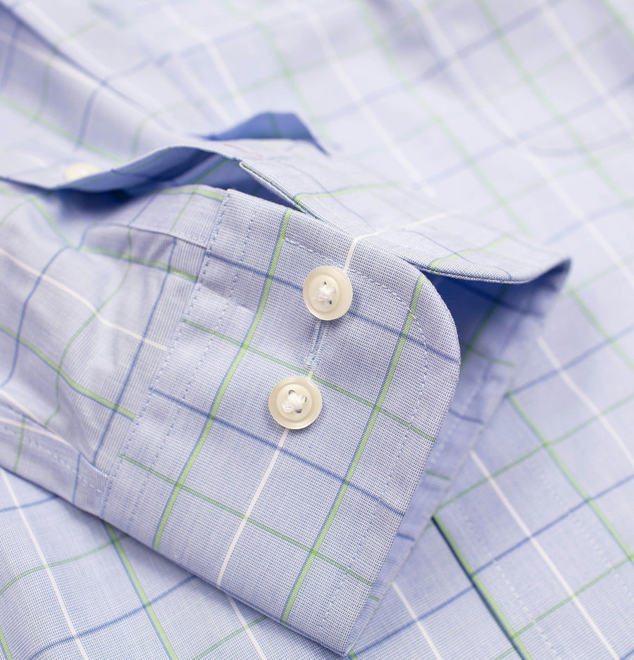 138 BD - Blue/Green Windowpane Button Down Collar Cooper and Stewart 