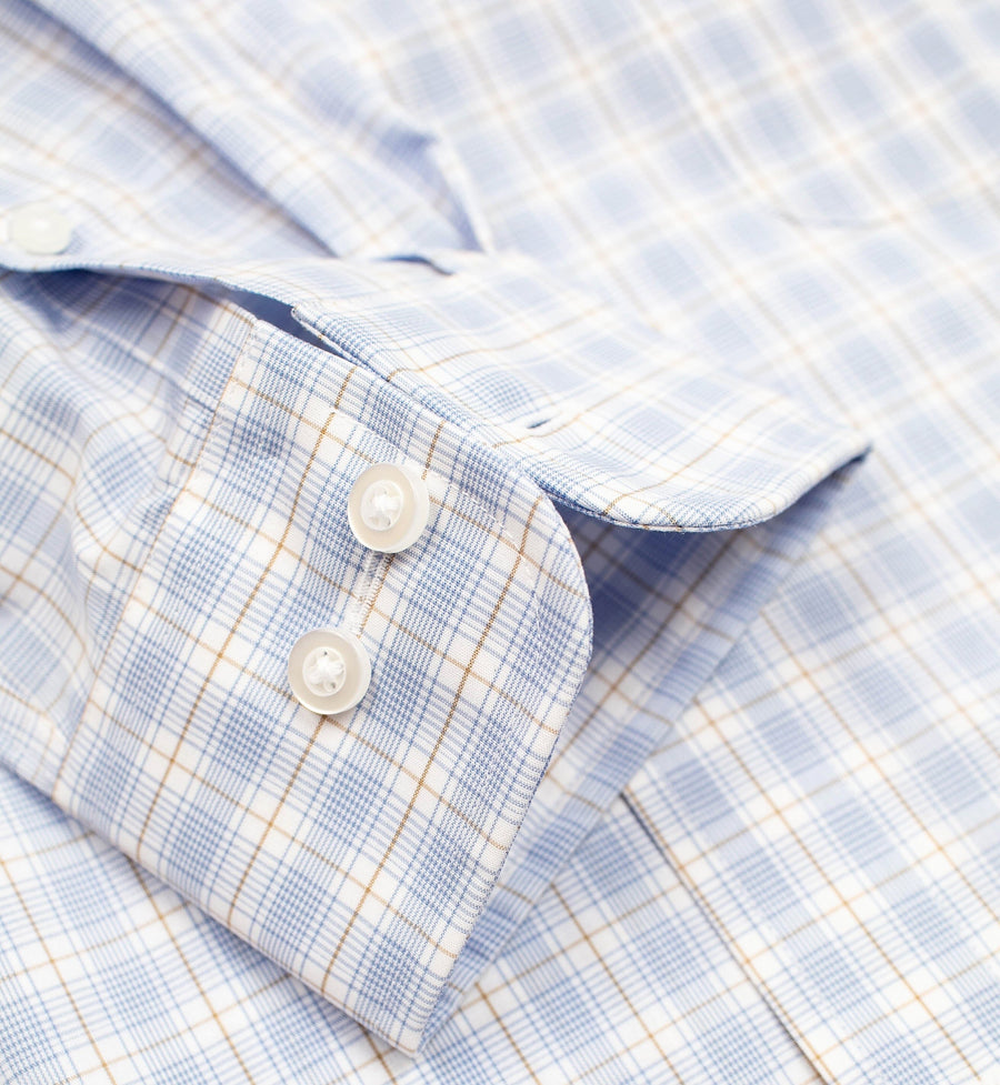 141 BD - Blue Tan Over Plaid Button Down Collar Thomas Dylan 