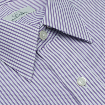 077 SC - Lavender Bankers Stripe Spread Collar Dress Shirt Cooper and Stewart