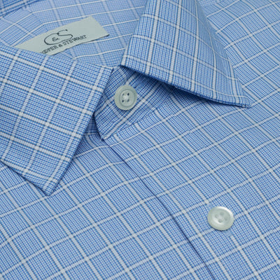 072 TF SC - Blue Overlay Check Tailored Fit Spread Collar Cooper and Stewart