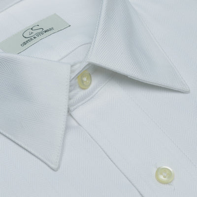 008 SC - White Herringbone Spread Collar Dress Shirt Cooper and Stewart