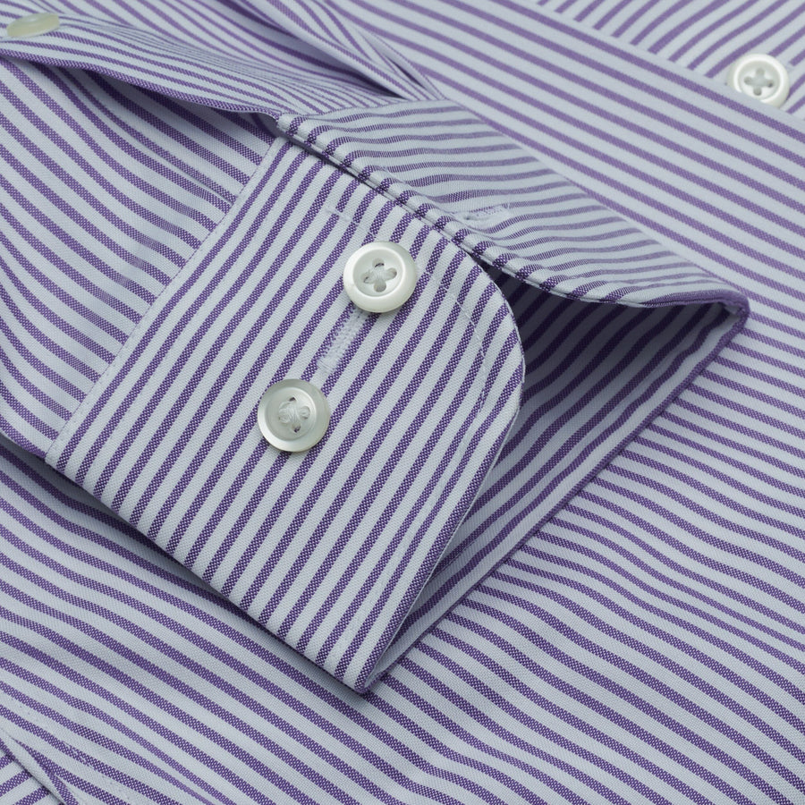 077 SC - Lavender Bankers Stripe Spread Collar Dress Shirt Cooper and Stewart 