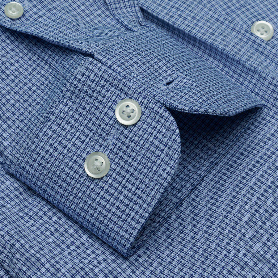 064 CP TF BD - Blue Double Line Check Tailored Fit Button Down Collar
