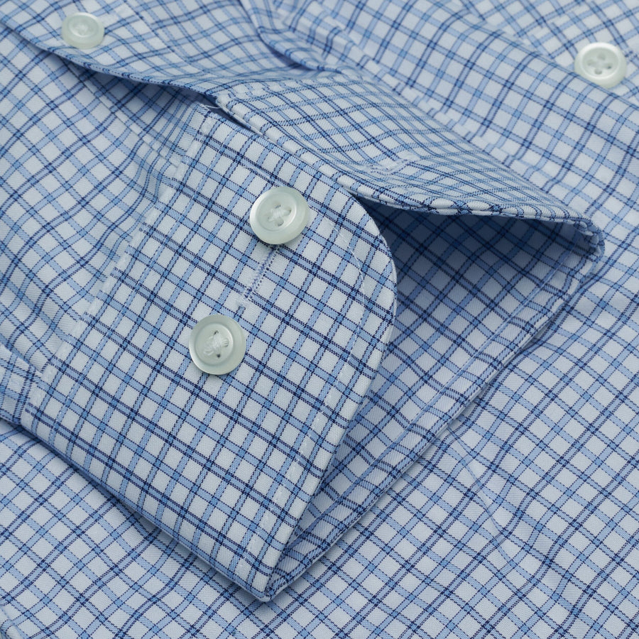 082 TF BD - White Ground Blue Plaid Tailored Fit Button Down Collar Cooper and Stewart 