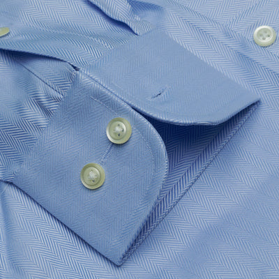 009 TF SC - Blue Herringbone Tailored Fit Spread Collar Dress Shirt Cooper and Stewart