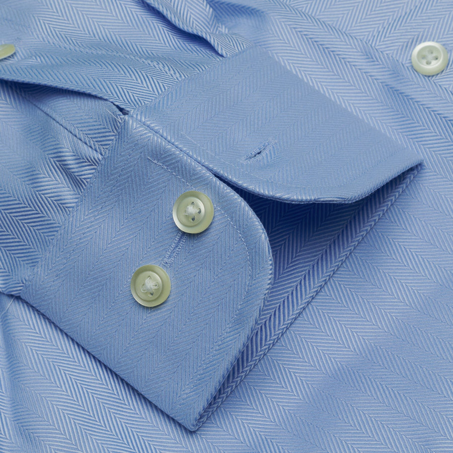 009 TF SC - Blue Herringbone Tailored Fit Spread Collar Dress Shirt Cooper and Stewart 