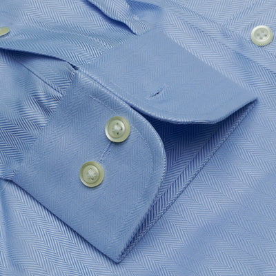009 SC - Blue Herringbone Spread Collar Dress Shirt Cooper and Stewart