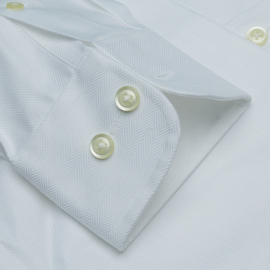 008 SC - White Herringbone Spread Collar Dress Shirt Cooper and Stewart 