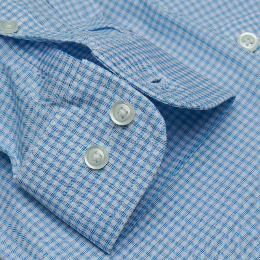 065 SF SC - Blue Gingham Check Slim Fit Spread Collar Dress Shirt Cooper and Stewart 