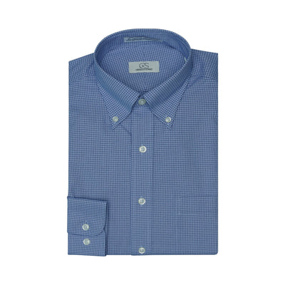 064 BD - Blue Double Line Check Button Down Collar Dress Shirt Cooper and Stewart