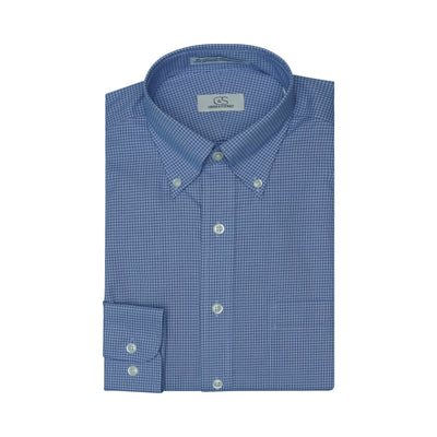 064 CP TF BD - Blue Double Line Check Tailored Fit Button Down Collar Dress Shirt Cooper and Stewart