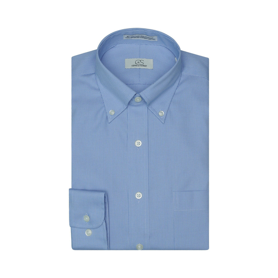 051 BD - Blue Houndstooth Button Down Collar Dress Shirt Cooper and Stewart 