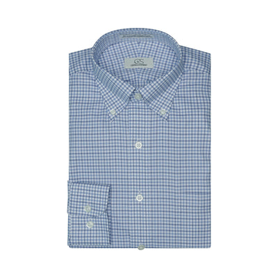 082 TF BD - White Ground Blue Plaid Tailored Fit Button Down Collar Cooper and Stewart