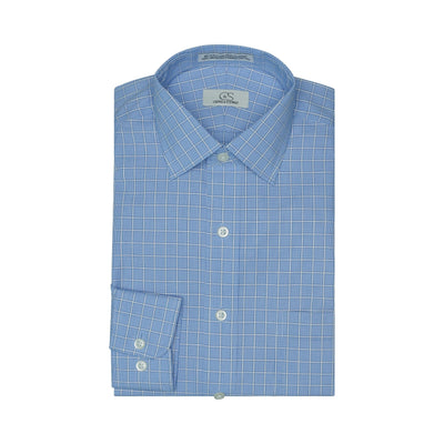 072 TF SC - Blue Overlay Check Tailored Fit Spread Collar Cooper and Stewart