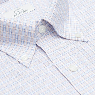 122 BD - Blue/Melon Dobby Check Button Down Collar Cooper and Stewart